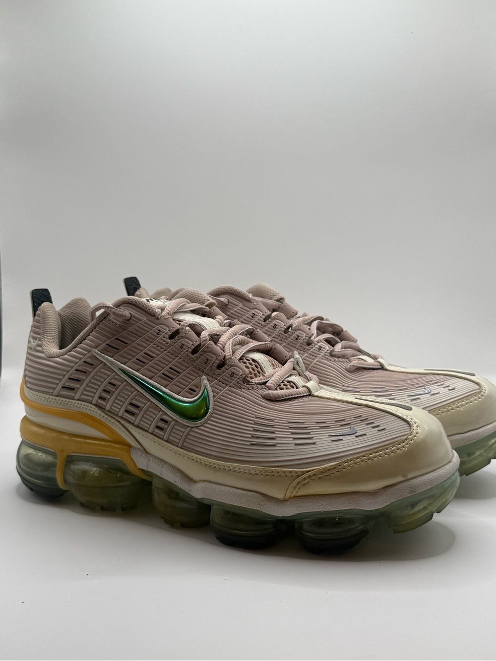 Nike Beige Pink VaporMax-Style Sneakers with Green Swoosh